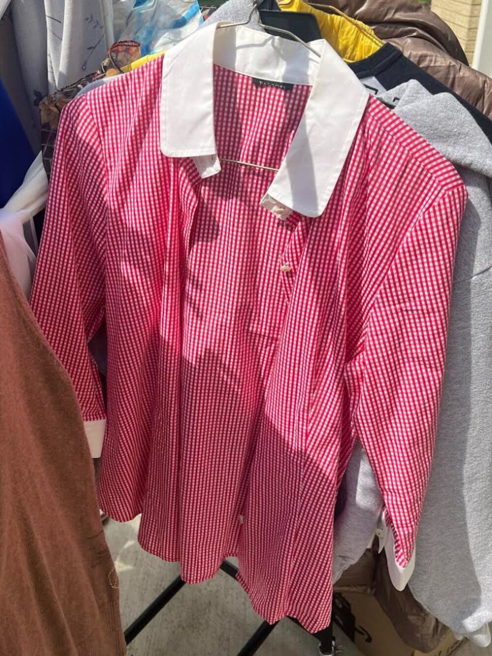 Talbots Red Gingham Blouse Button Down White Collar S